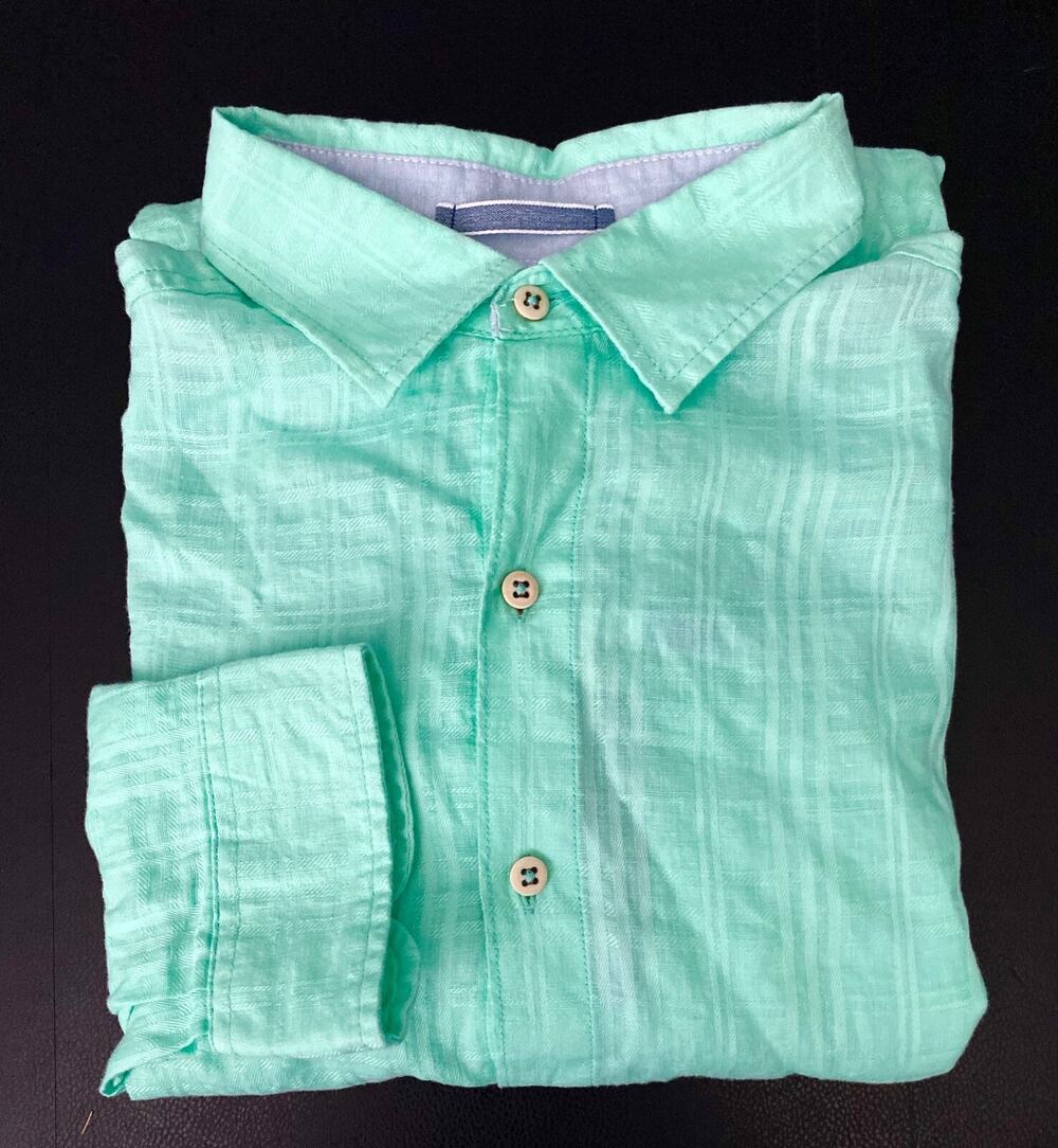 Caribbean Nwt Green Linen Blend Tonal Check Long Sleeve Collar Shirt 2XB
